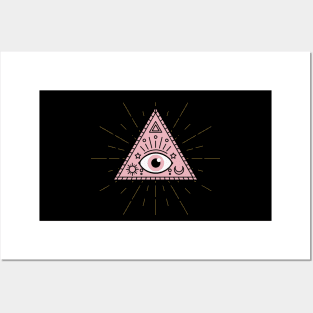 All Seeing eye Pink Black and Gold Posters and Art